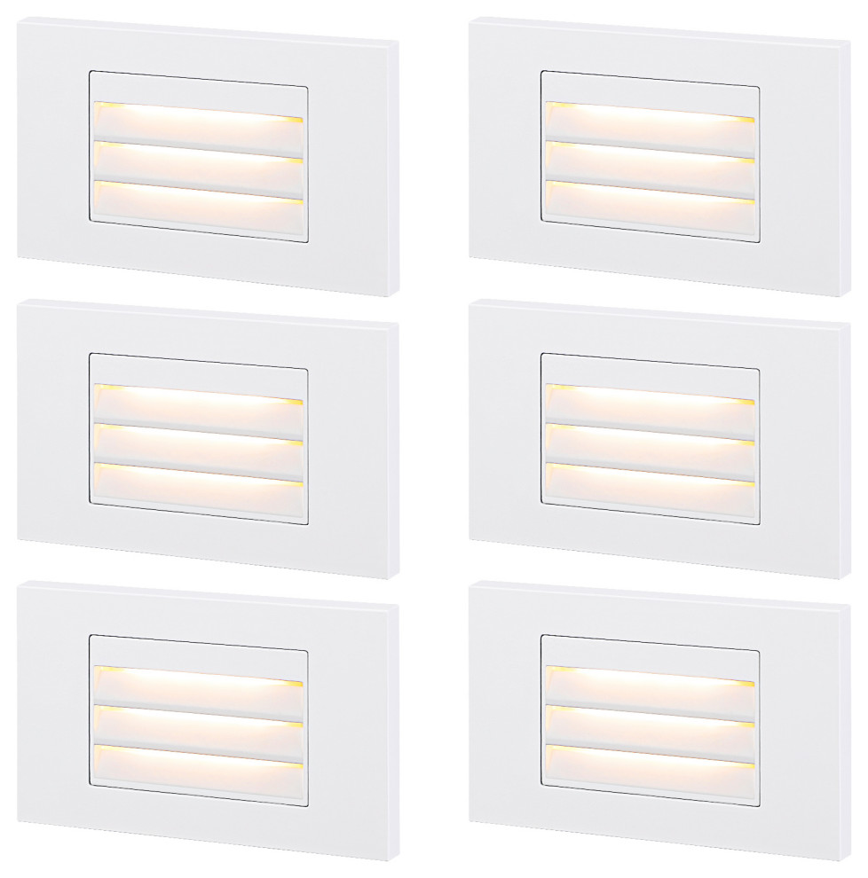 5W Louvered Dimmable LED Step Lights, 3000K Warm White, White, Pack of 6