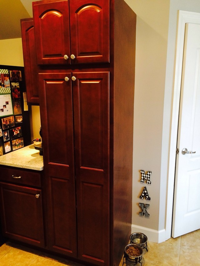 Builtin bookcase in kitchen