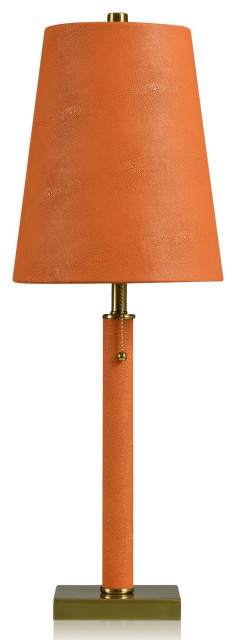 Dann Foley Tall Table Lamp Brushed Brass Finish Orange Shagreen Shade