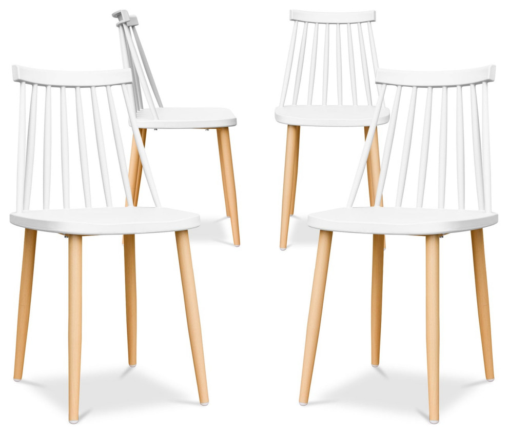 Spindle Dining Chair, White, 4Pack Modern Dining Chairs by First