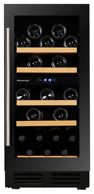 Dunavox 32 Bottle Built In Dual Zone Wine Cooler, Black