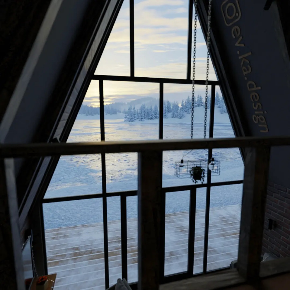 Кухня-гостинная в A-Frame доме