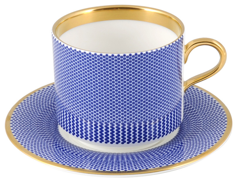 The New English Benday Cobalt Latte Cup and Saucer