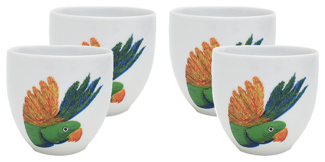 Lovebird Head Porcelain Coffee Cups, Set of 4