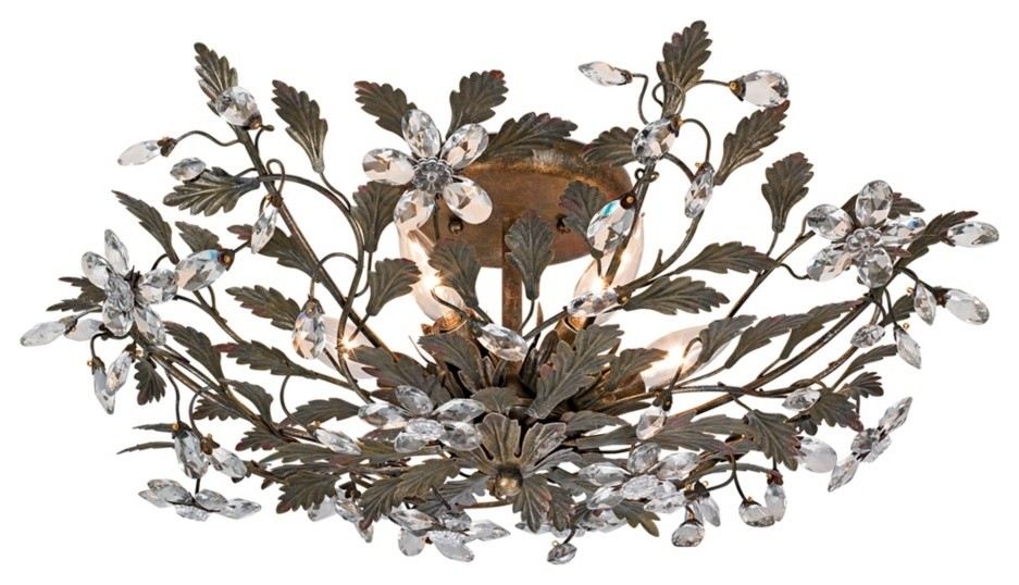 Country - Cottage Pewter Leaf Six Light 26" Wide Ceiling Fixture