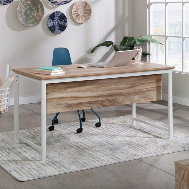 Sauder Bergen Circle Engineered Wood Table Desk 60x30 in Kiln Acacia ...