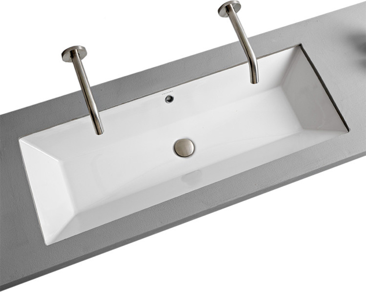 Rectangular White Ceramic Trough Undermount Sink