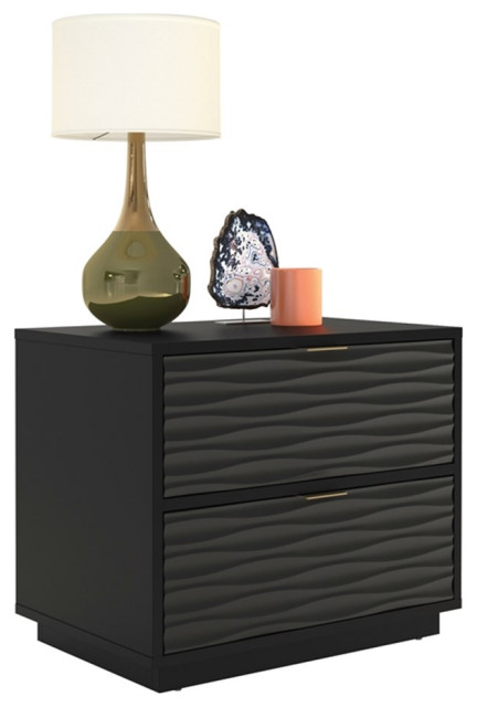 Pemberly Row Engineered Wood 2 Drawer Side Table in Black Finish ...