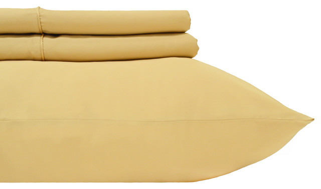 650TC Wrinkle-Free Solid Cotton Blend Sheet Set, Gold, Queen