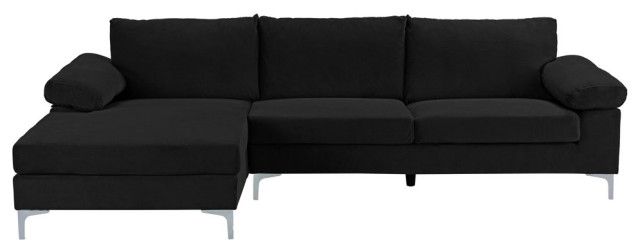 Modern Velvet Sectional Sofa L Shape, Modern Black Leather Sofa With Chrome Legs
