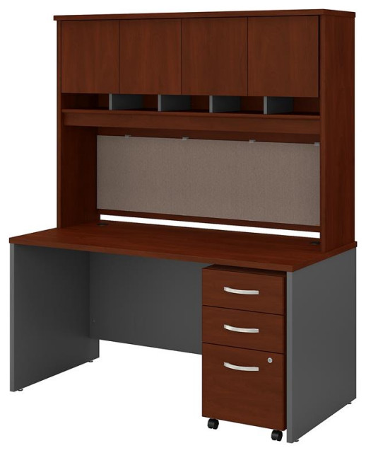 Series C 60W Desk with Hutch and Drawers in Hansen Cherry - Engineered ...