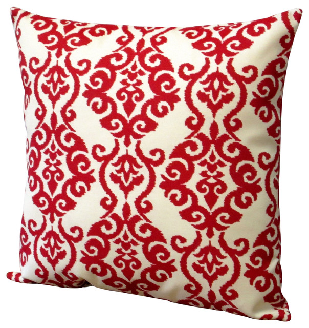 Red Polyester 18 X Damask Jewel, Red Outdoor Pillows