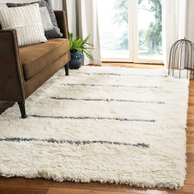 HandKnotted Ivory & Grey Wool Area Rug for High Traffic Living Room or