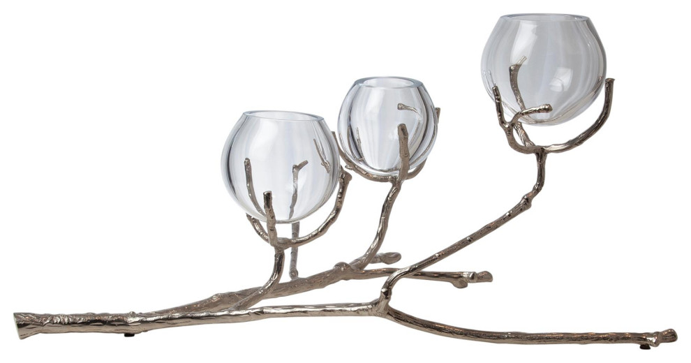 Twig 3 Vase Holder, Nickel Contemporary Vases by HedgeApple Houzz