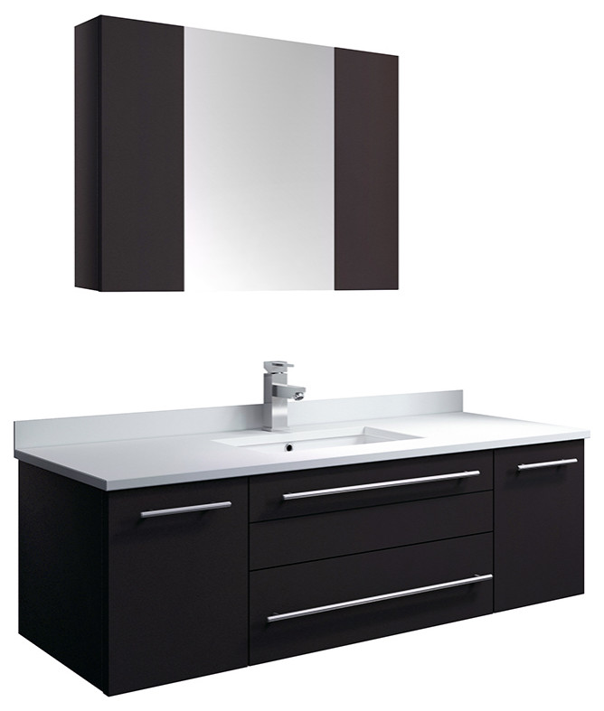 Lucera 48" Wall Hung Undermount Sink Bathrm Vanity w/ Medicine Cabinet, Espresso