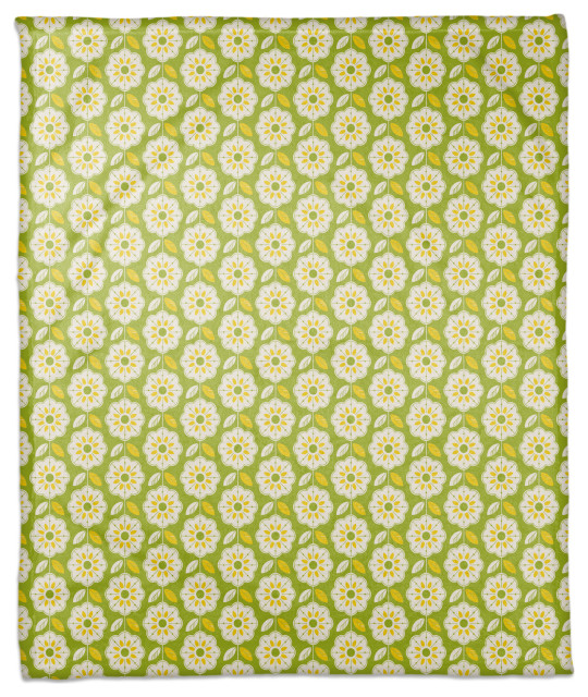 Retro Flowers Lemon 50x60 Coral Fleece Blanket