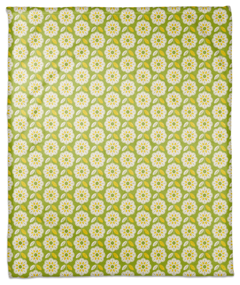 Retro Flowers Lemon 50x60 Coral Fleece Blanket