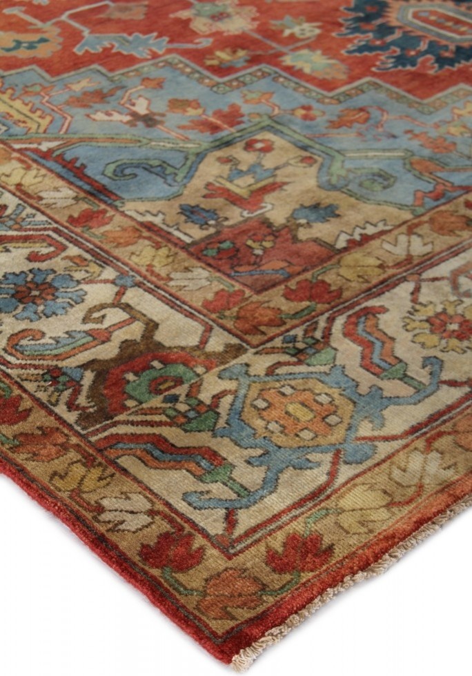 Antique Weave Serapi HandKnotted Wool Rust/Blue Area Rug, 9'x12