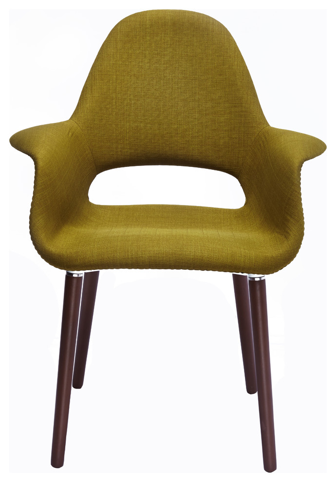 Designer Modern Upholstered Fabric Dark Wooden Leg Living Room Dining Chair, Green