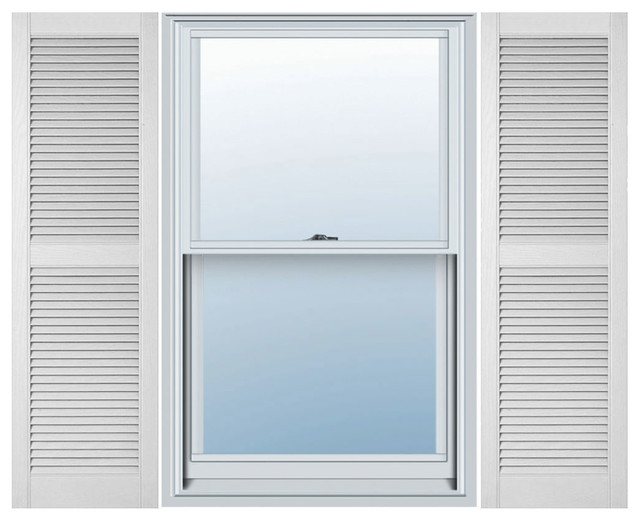 Custom Straight Top Center Mullion, Open Louver Shutters