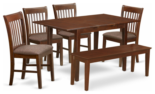 6 Pc Dining Room Set With Bench - Table And 4 Dining Chairs Plus Dining ...