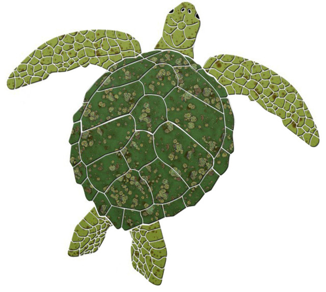 Sea Turtle 2 Ceramic Swimming Pool Mosaic 12"x11", Green
