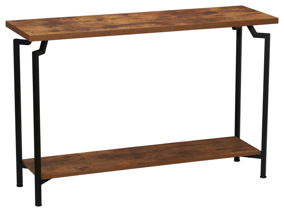 Crown Console Sofa Table, Storage Shelf Rustic Hickory Wood Grain
