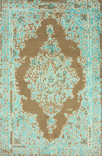 nuLOOM Hand-knotted Persian Overdyed Turquoise Wool/ Viscose Rug (5' x 8')