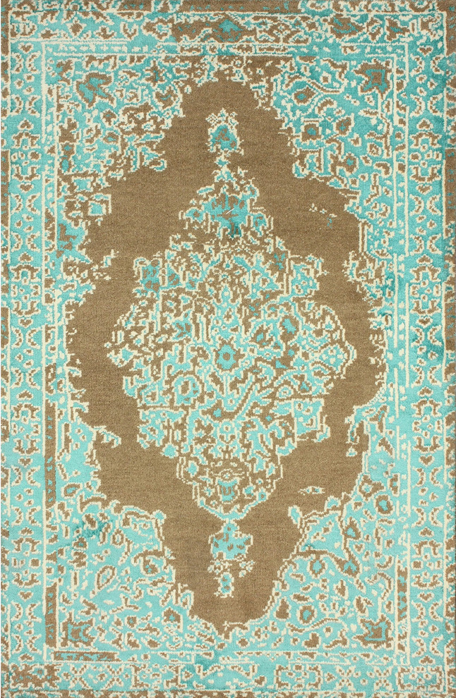 nuLOOM Hand-knotted Persian Overdyed Turquoise Wool/ Viscose Rug (5' x 8')