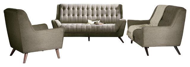 Natalia Chenille Fabric Tufted Seat Back Sofa Set With Tapered Arms Natalia Tufted Back Sofa Set With Tapered Arms 3 Piece Gray