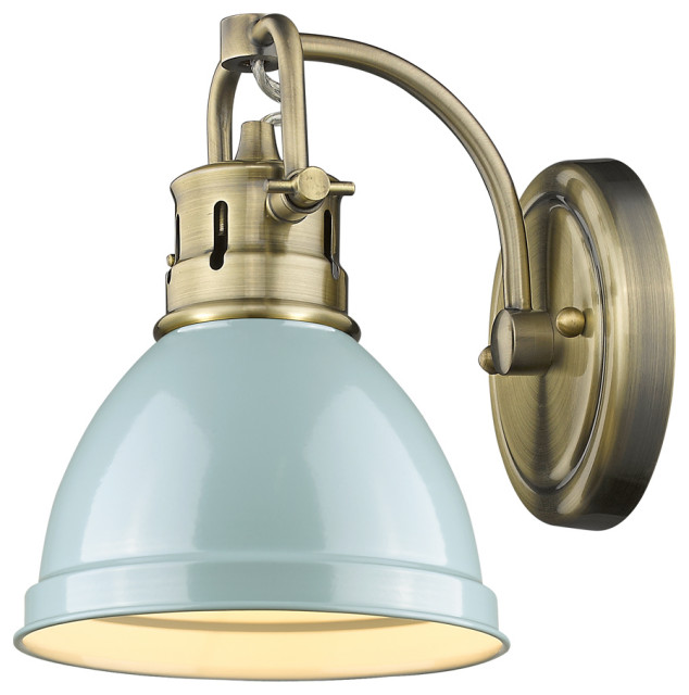 Duncan 1 Light Vanity In Aged Brass With Seafoam Steel Shade(s) (3602-BA1 AB-SF)