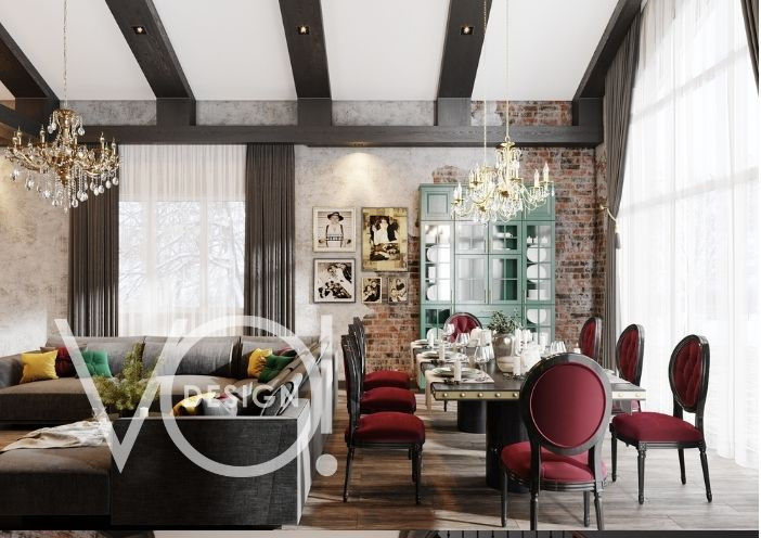 Общественная зона, прихожая, гостиная столовая и кухня