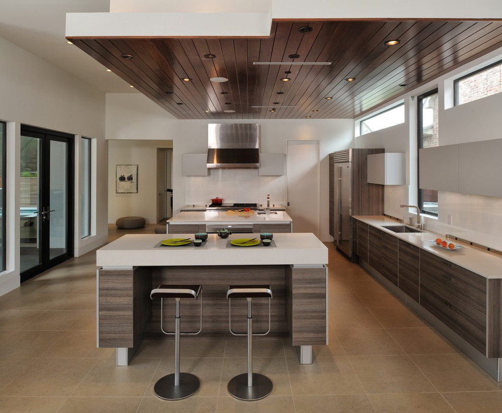 Photo of a modern kitchen in Other with stainless steel appliances.