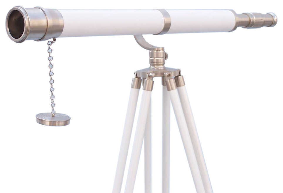 Floor Standing Brushed Nickel With White Leather Galileo Telescope 65