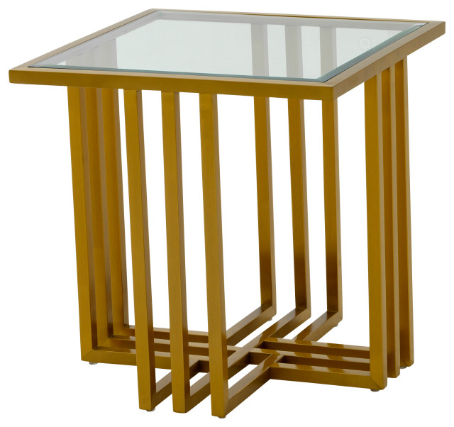 Modrest Kodiak Glam Clear Glass and Gold Glass End Table