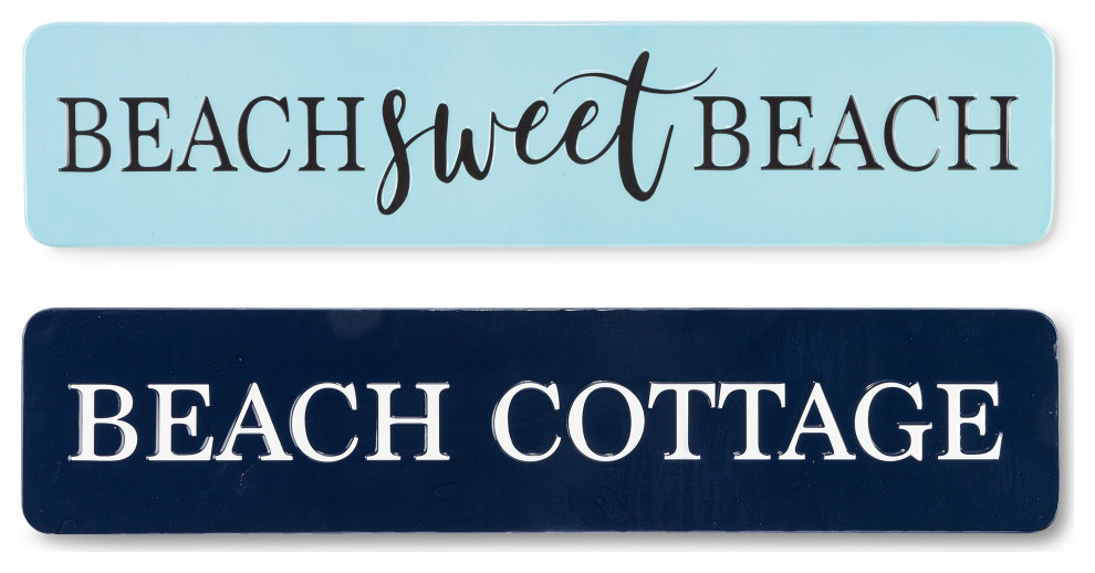 Set of 2 36" Metal Beach Themed Wall Signs Beach Style Novelty