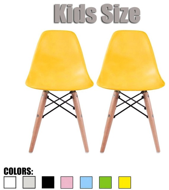 Plastic Side Chair For Kids Bedroom Light Natural Wood Set Of 2 Yellow