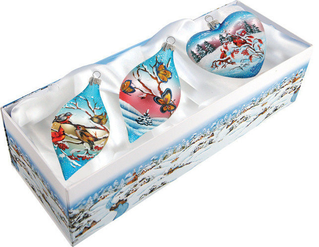 Hand Painted Scenic Glass Ornament Sing Song, Set of 3 - Traditional ...