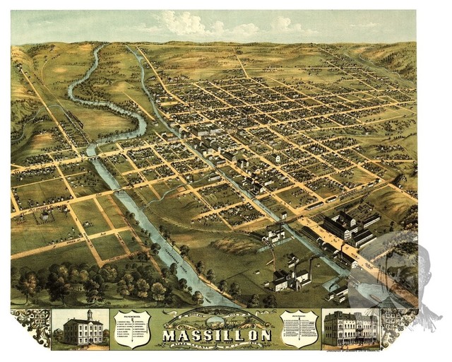 Bird/'s Eye View 1870 Paris Kentucky Vintage Style City Map 18x24