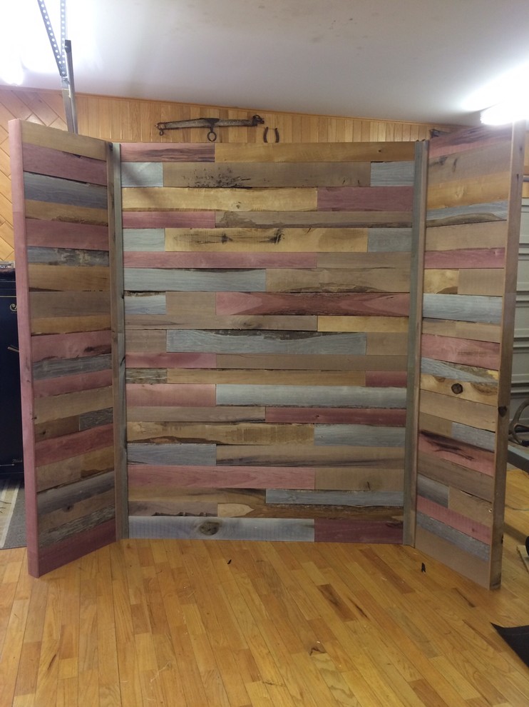 Inspiration for a mid-sized rustic painted wood floor and multicolored floor hallway remodel with multicolored walls