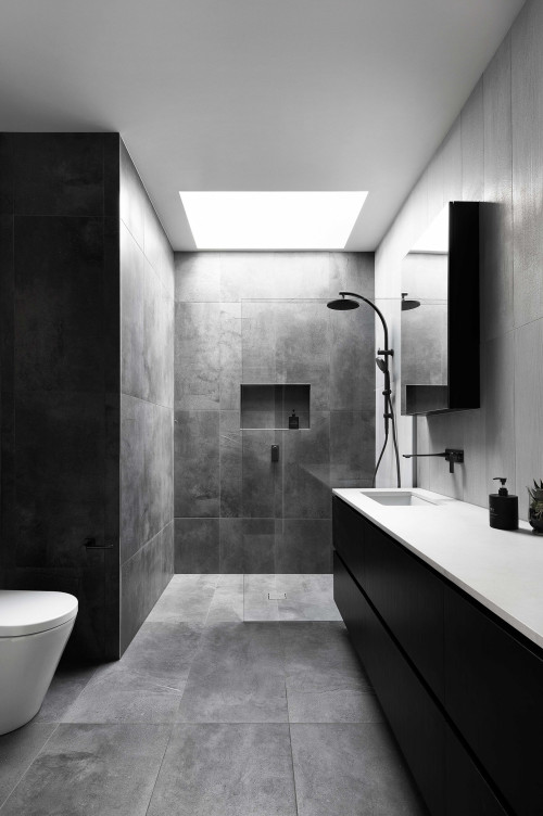 Contemporary Bathroom with Large Black Vanity