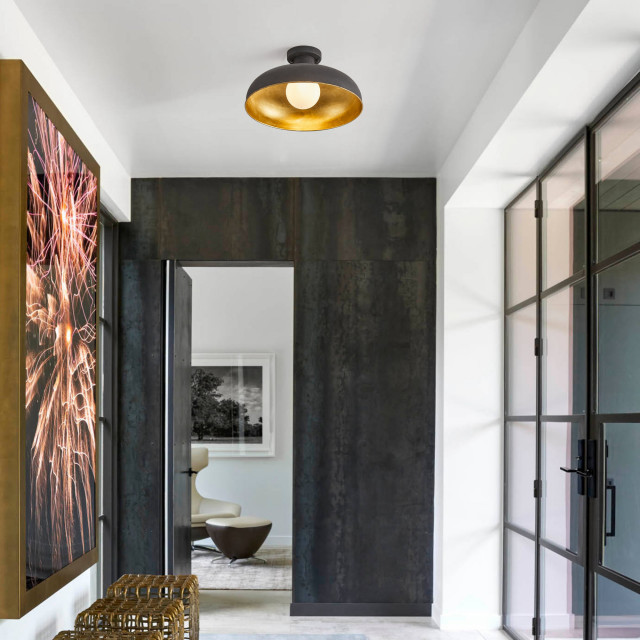 Modern Semi-Flush Mount Ceiling Light With Black Shade - Farmhouse ...