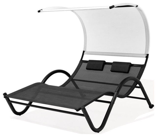 Patio Double Chaise Lounge, Outdoor Tanning Daybed Lounger Modern