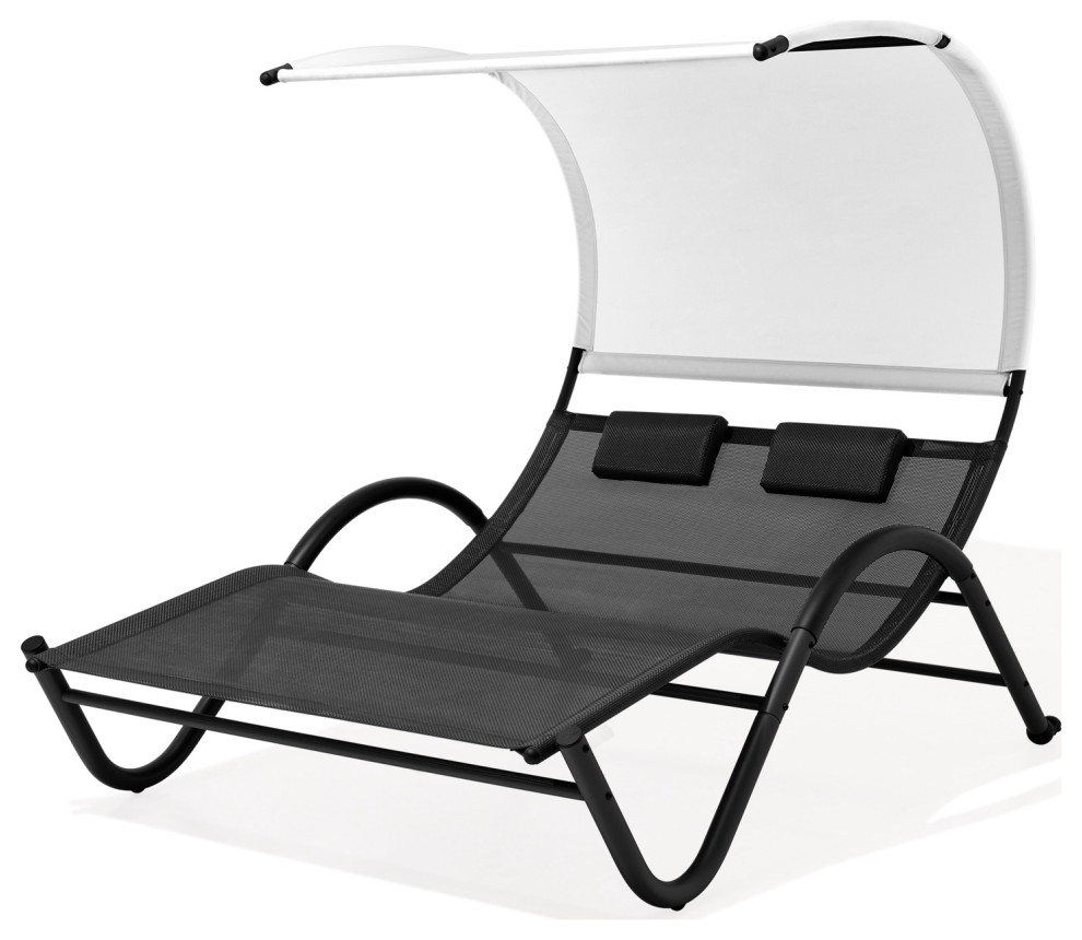 Patio Double Chaise Lounge, Outdoor Tanning Daybed Lounger Modern