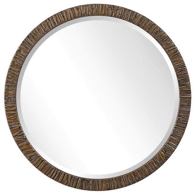 Textured Gold Classic Contemporary, 30 Round Mirror