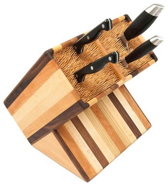 Large Wood Universal Knife Block without Knives Skewer 10 in USA Made Cherry, Double