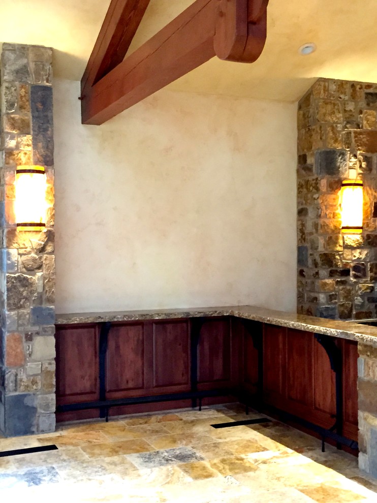 Example of a mountain style home bar design in Wichita