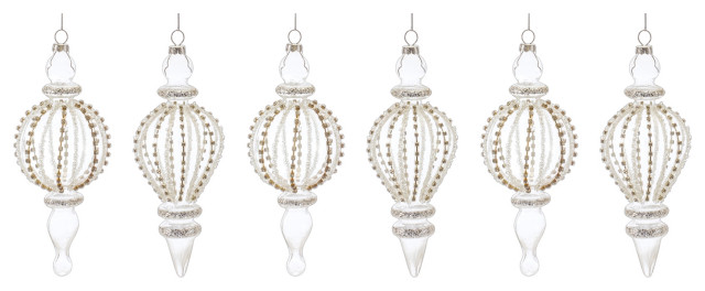 Melrose International Glittered Glass Pinecone Finial Drop Ornament (Set of 6)