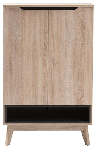 Fella Mid-Century Modern Two-Tone Oak and Gray Wood Shoe Cabinet