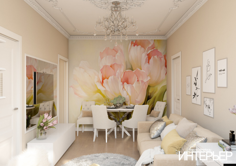 Дизайн-проект гостиной в г.Кисловодске в пастельных тонах